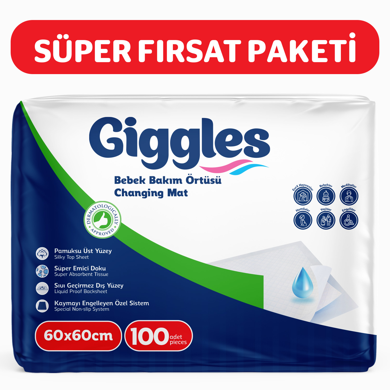 Giggles Bebek Bakım Örtüsü 60x60 100 Adet